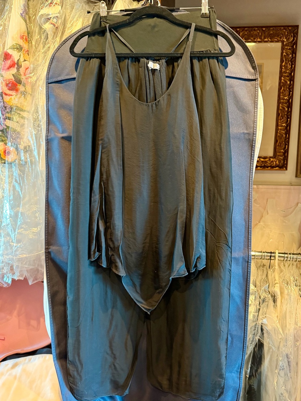 Italian Silk Black Women’s Flowing Top & Pant Set Small